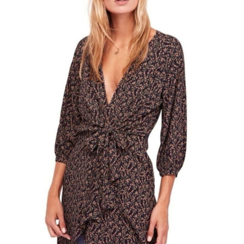 Free People Floral Mini Dress - Black and Pink